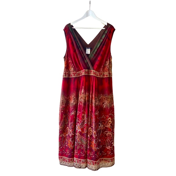 P.S. Style Women's Petite Burgundy Paisley Maxi Dress V Neck Grunge Boho 22WP - Picture 1 of 11